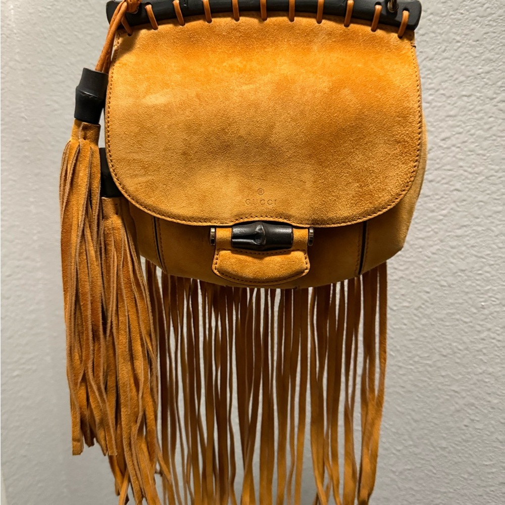 Gucci Tan Leather Fringe Crossbody Bag